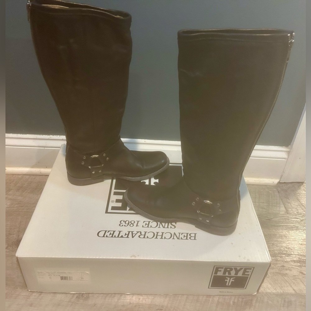 FRYE Phillip Harness Tall Black Leather Boots